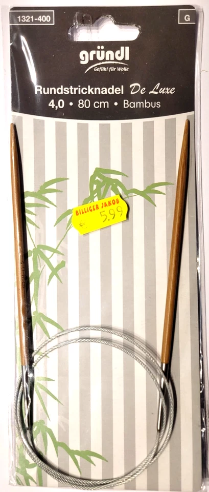 Gründl Rundstricknadeln De Luxe Bambus 80 cm lang Stärke 4 bis 8 mm Stricknadeln