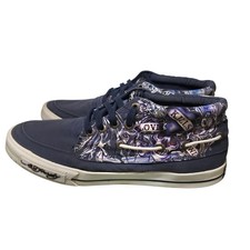 Ed Hardy Lucky Sneaker Mens 12 High Top Shoes Y2K Blue Canvas Skulls Love Kills