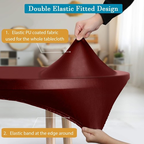 Elegant Double Fitted Burgundy Round Tablecloth - Waterproof & Stain-Resistant - Picture 4 of 9