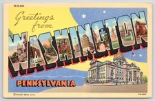 Greetings From Washington PA LARGE LETTER LINEN c1940s  Postcard