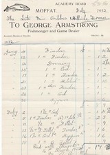 George Armstrong Moffat 1932 Fishmonger and Game Dealer Paid Invoice Ref 41703