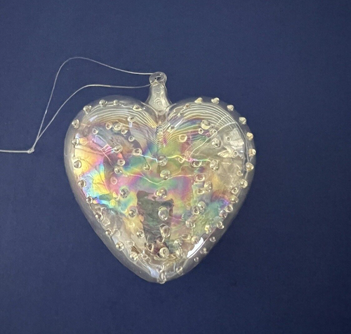 Christmas Ornament Handblown Clear Glass Heart - Raised Glass Dots Design VTG - Picture 9 of 13