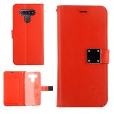 Leather Bi-Fold Wallet Card Holder Cash Pocket Cover Case for LG K51 - RED