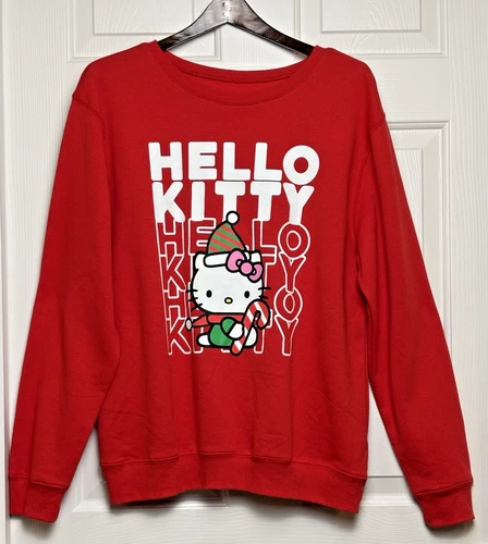 NWT Hello Kitty by Sanrio Women's Red Crewneck Sweatshirt Christmas Holiday - XL