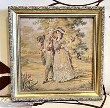 Vintage Antique Victorian Needle Point Genre Scene Embroidery Wall Artwork Frame