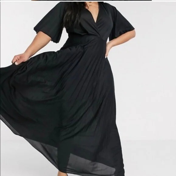 NEW UK22 EU50 Plus Curve kimono pleated Skater dress Wrap Plisse