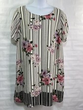 Avenue Women’s Sz 22/24 White Floral Striped Keyhole Sheath Dress Short Sleeve