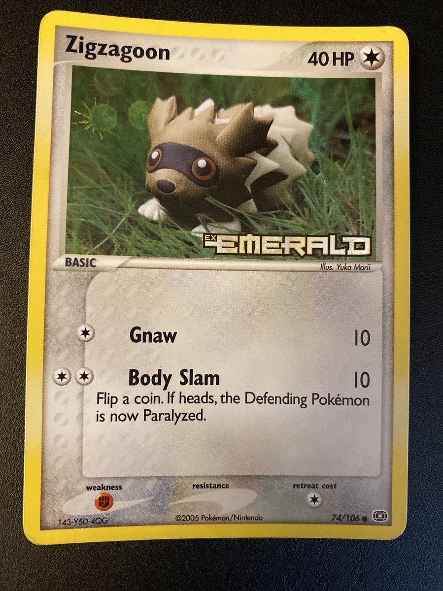 Pokemon Rare HOLO Foil Zigzagoon Stamp Logo Ex Emerald 74 Pokemon Rare HOLO Foil Zigzagoon Stamp Logo Ex Emerald 74