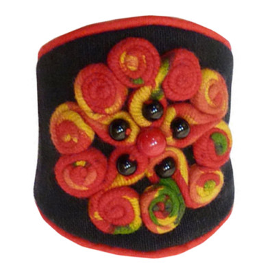 Bracelet Pequignet Bracelet Manchette En Tissu Avec Perles Et Fermoir Bouton - Couleurs Noir, Rouge, Orange, Vert - Neuf Sans Emballage Bijou Fantaisie Asiatique