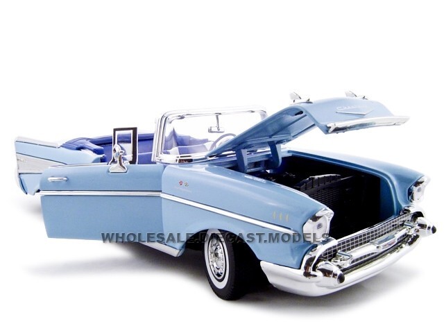 1957 CHEVROLET BEL AIR CONVERTIBLE LIGHT BLUE 1/18 DIECAST CAR BY