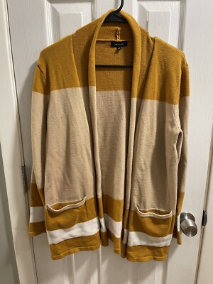 verve ami women Open Front cardigan, Tan, White And Burnt Orange