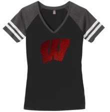 Women's Wisconsin Badgers Ladies Bling V-neck Shirt S-3XL T-shirt