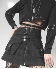 PunkRave Gothic Cyberpunk Grunge Plaid Short Skirt Black WQ-480BQF Small Punk