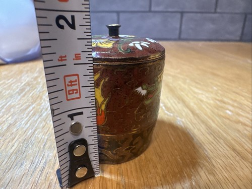Fine Oriental Cloisonné Trinket Pot Box Dragon And Fire - Picture 9 of 11