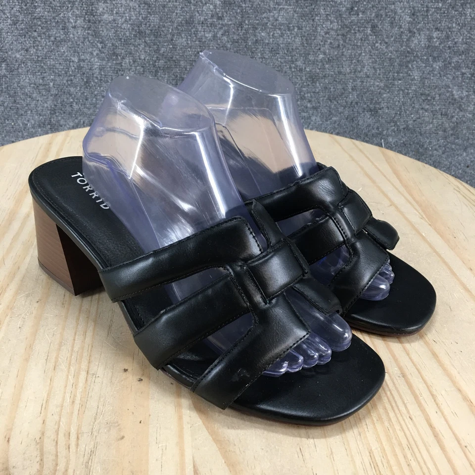 Torrid Sandals Womens 9.5 WW Slide Black Faux Leather Slip On Open Toe Block - Image 3 of 4