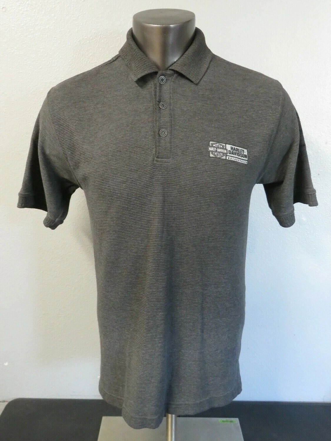 Mens Harley Davidson Vintage Polo Shirt Henderson NV Gray Combed Cotton Size M