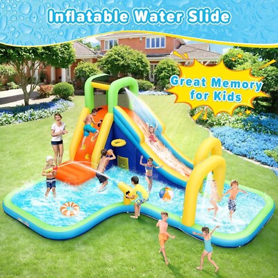 KIDS Inflatable Waterslide Park Bounce Castle Splashing Pool w/480W Air Blower 
