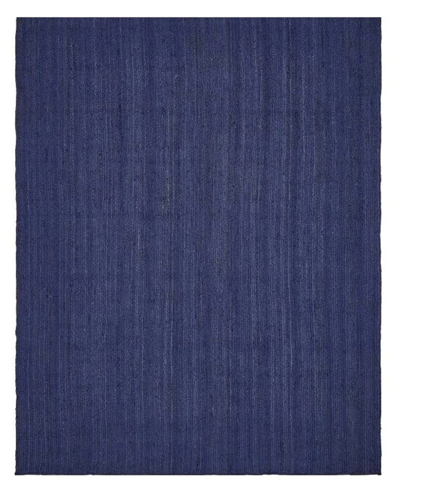 Jute Braided Modern Rug Blue Color Solid Style Rust Look Area Rug Square Carpet - Image 3 of 4