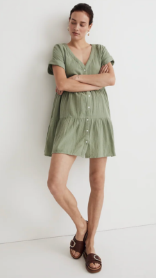 Madewell $110 Lightspun Button Front Tiered Mini Dress Aloe Green Size XS  NK417 | eBay