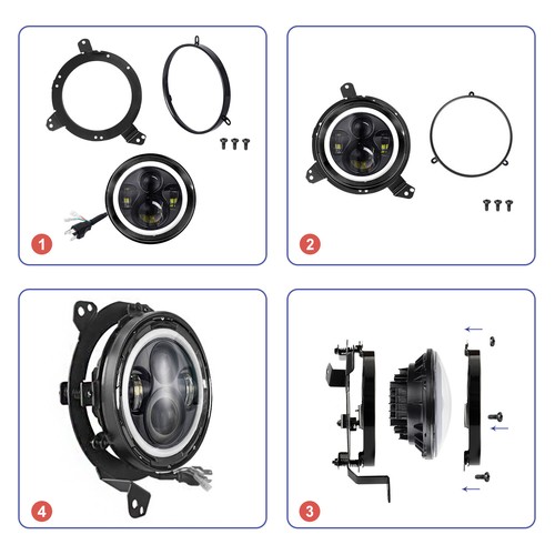 For 2018-2024 Jeep Wrangler JL Gladiator JT Round LED Headlights Blue Halo DRL - Picture 11 of 12
