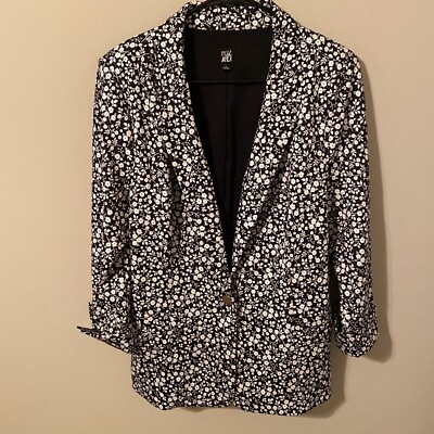 Blazer Femme Imprimé Floral Noir Et Blanc Roz & Ali - Taille L - Pour Le Bureau - Occasion Très Bon état