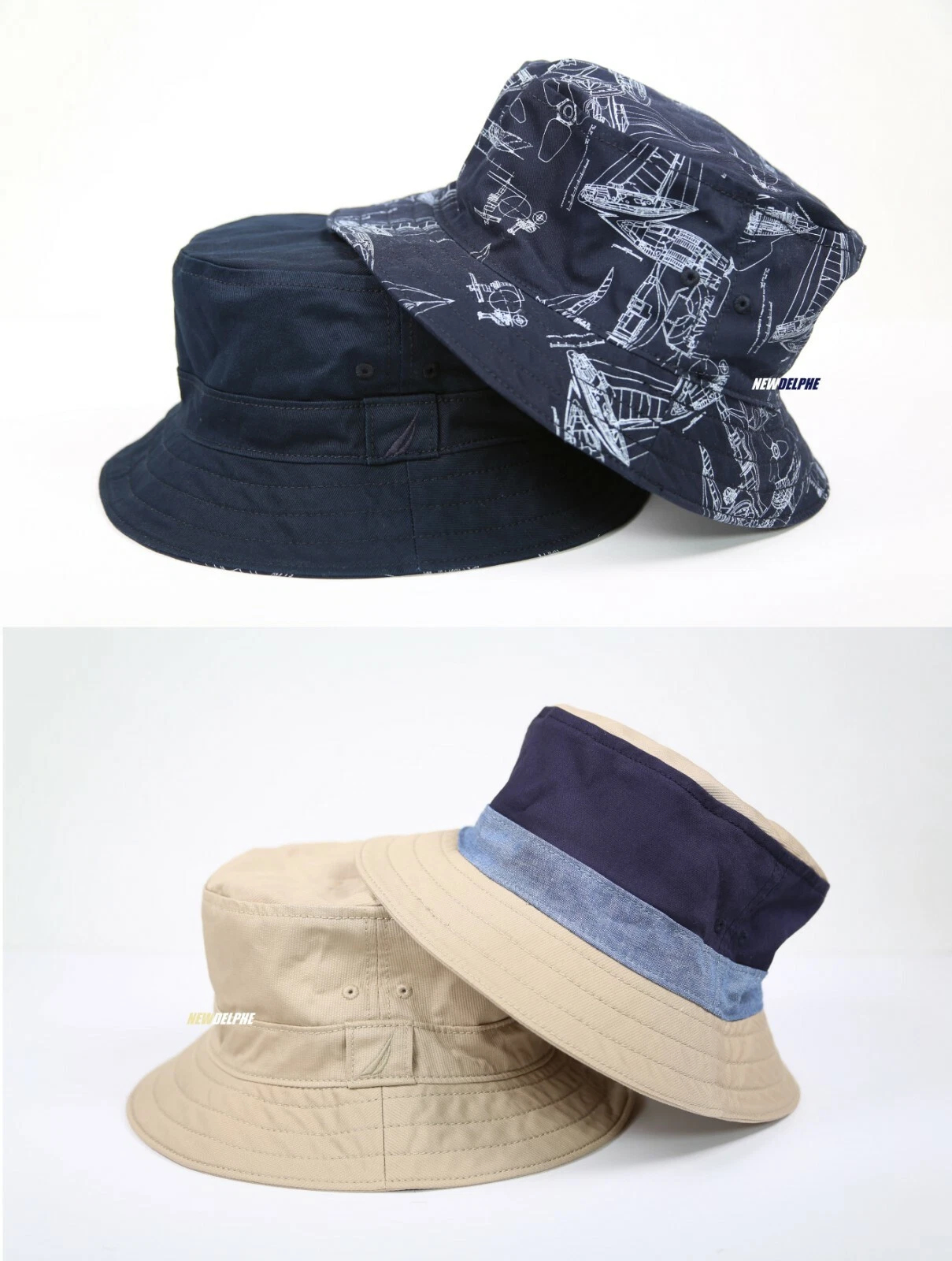 NWT NAUTICA Logo Reversible Bucket Hat Cap Size S/M, L/XL, Unisex, 100% Cotton