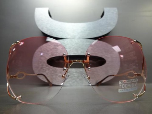 OVERSIZED CLASSIC VINTAGE RETRO Style SUN GLASSES Unique Rimless Fashion Frame - Picture 3 of 18