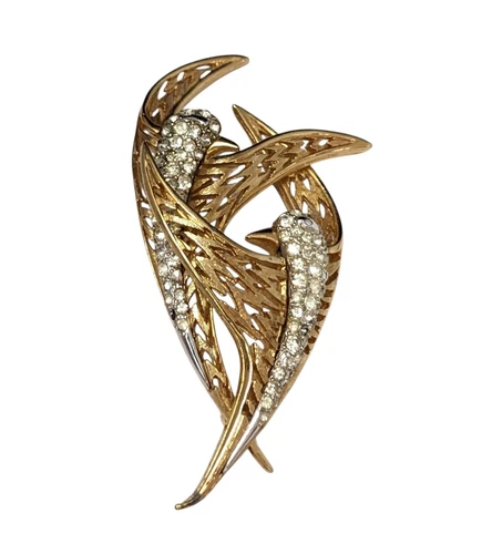 Vintage Marcel Boucher Double Bird Pave Rhinestone Brooch Pin 8443P AS IS Repair