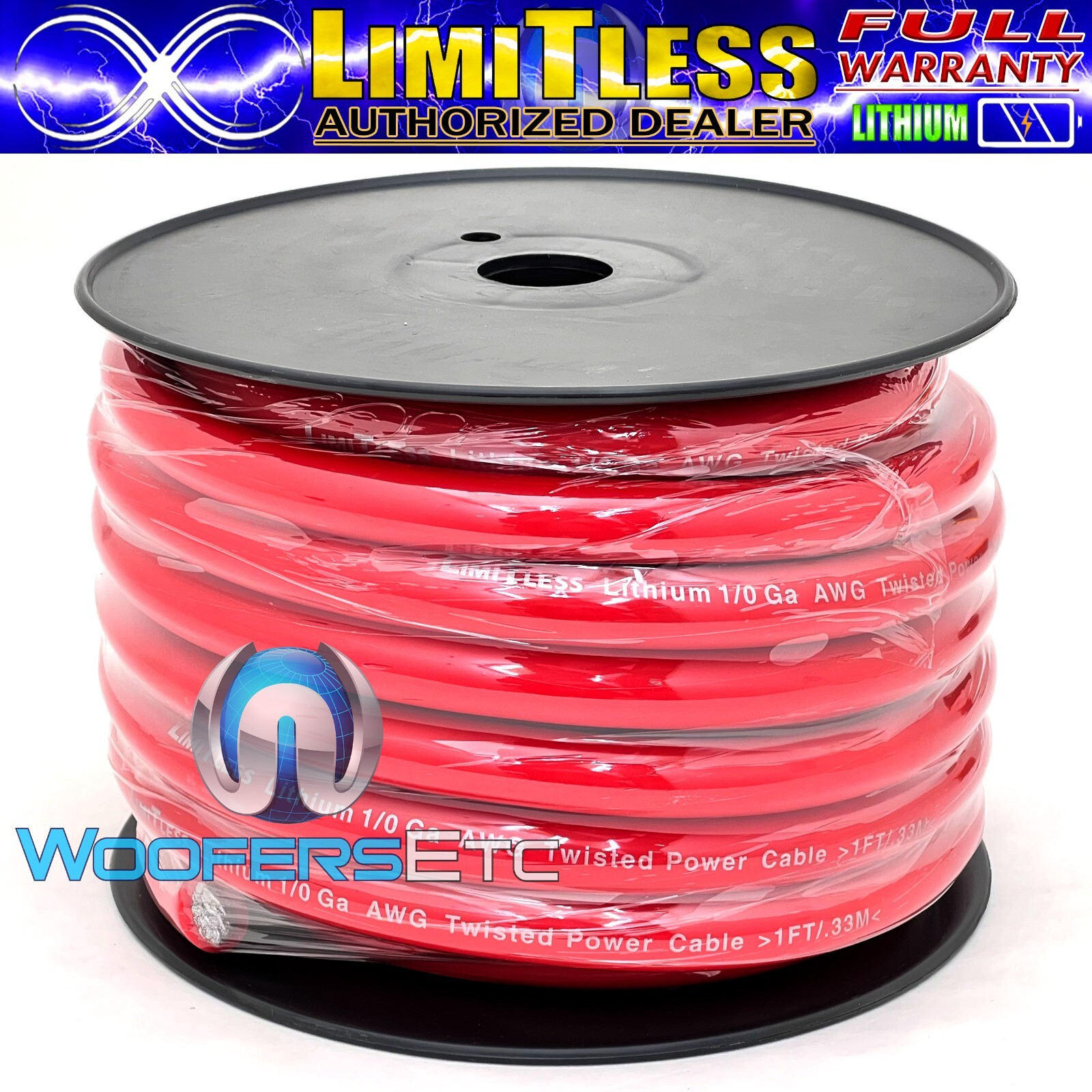 LIMITLESS LITHIUM 0 GAUGE CCA RED POWER WIRE 50' BATTERY AMPLIFIER CABLE SPOOL