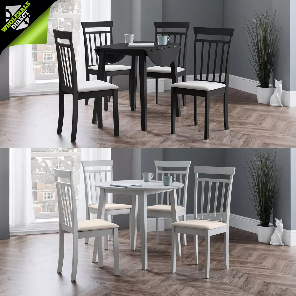 WHITE GREY BLACK COAST COMPACT DROP LEAF DINING TABLE CHAIRS KITCHEN