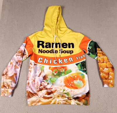 Ramen Noodle Soup Chicken Hoodie Mens Small Medium L/S Pullover Pocket  Novelty