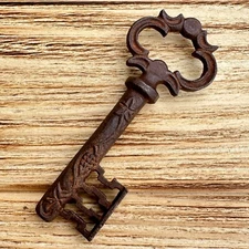 Victorian Mansion Cast Iron Skeleton Key 4" Ornate Detail Antique Vintage Finish