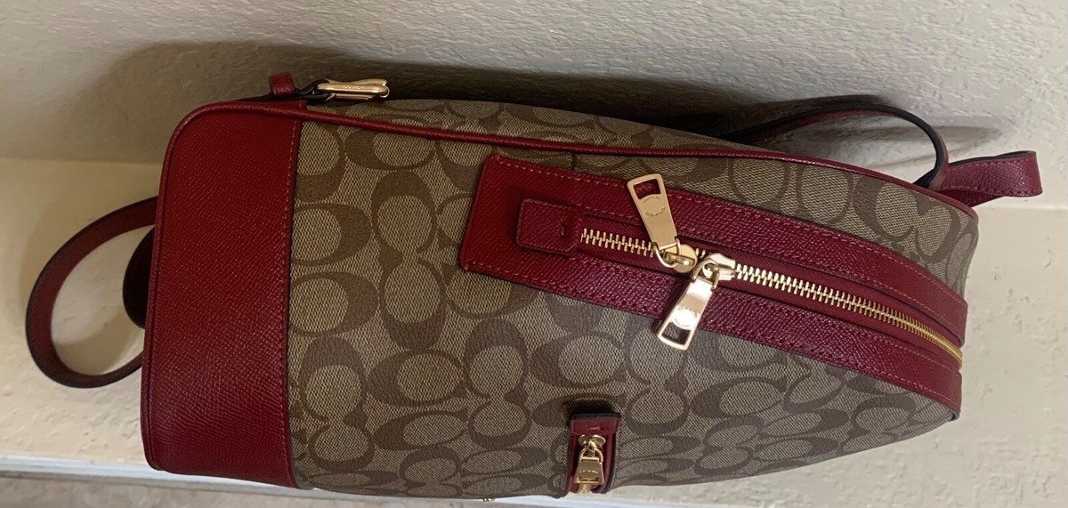 Coach Kenley Backpack in Signature Canvas (Style C5679) Coach Kenley Backpack in Signature Canvas Khaki / Cherry  main image 2