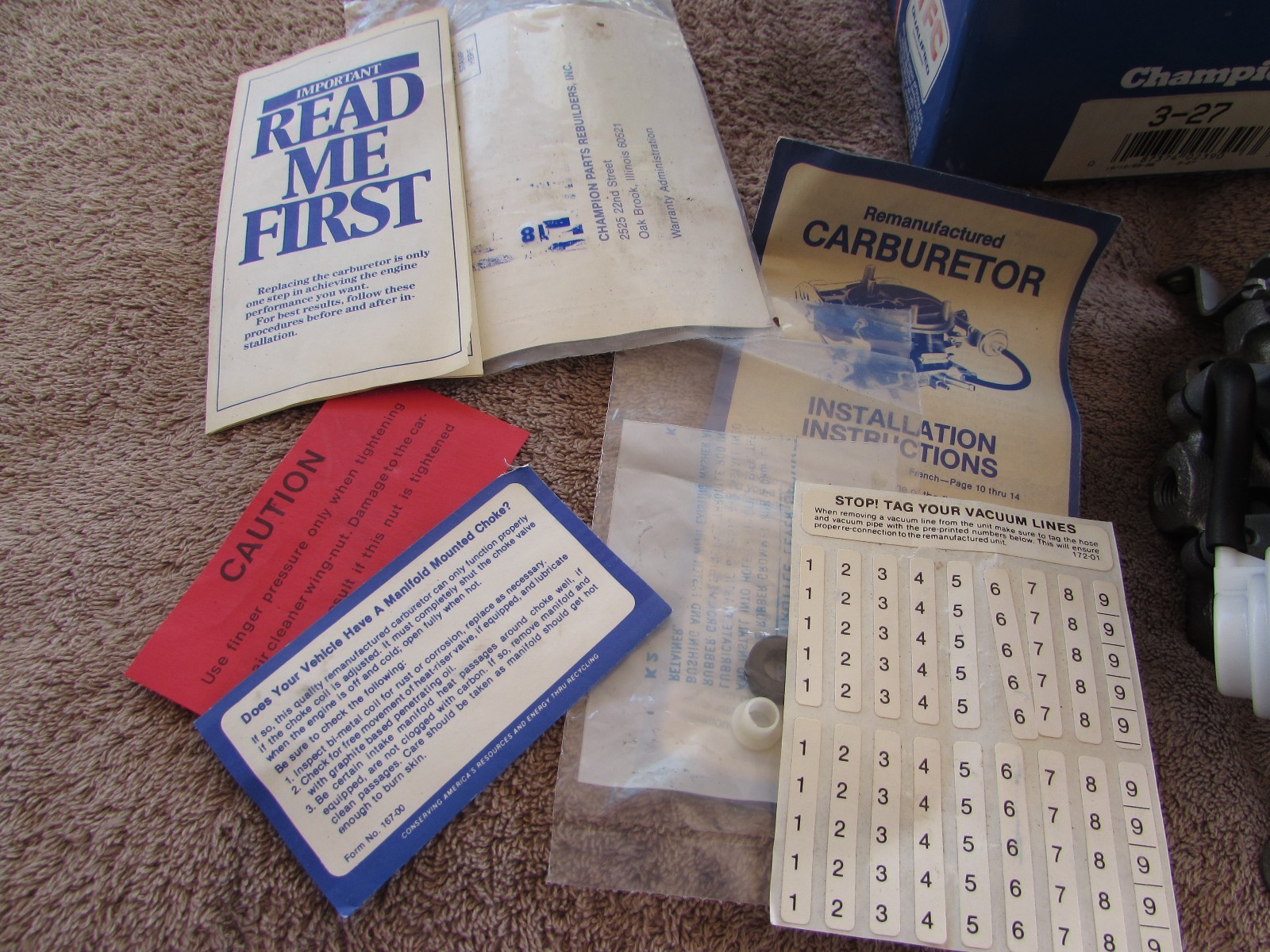 OLD STOCK CHAMPION PARTS REBUILT CARBURETOR FOR 1964-66 CHEVROLET/CHECKER CARS 