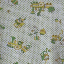 Carter's Crib Sheet Vintage Yellow Dot Train Toys 52" x 22"