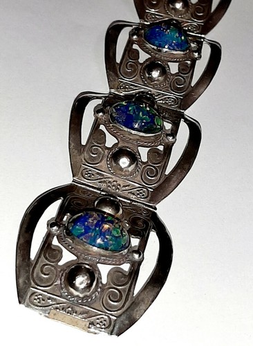 Vintage Taxco Handmade Sterling Silver Link Bracelet Dichroic Glass Size 7.5 in. - Picture 7 of 11