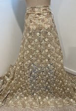 GOLD IVORY Sequins Rhinestones Embroidery Bridal Lace Fabric 50 Width 1 Yard