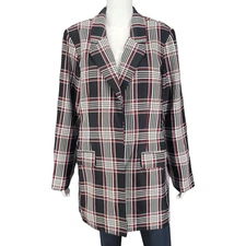 Du Jour Womens Blazer Medium Size Plaid Print Work Office Jacket Lined w Pockets