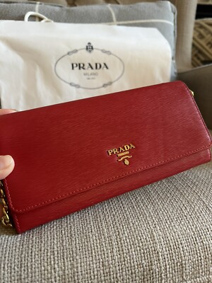 Prada Lacca Red Vitello Move Leather Chain Wallet Crossbody Prada Lacca Red Vitello Move Leather Chain Wallet Crossbody