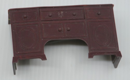 VINTAGE RENWAL PLASTIC DOLLHOUSE FIREPLACE MANTEL, w TABLE, DRESSER IN BROWN - Picture 3 of 8