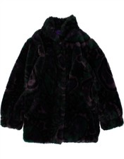 Vintage Womens Loose Fit Faux Fur Overcoat Eu 34 Xs Purple Paisley Bm67