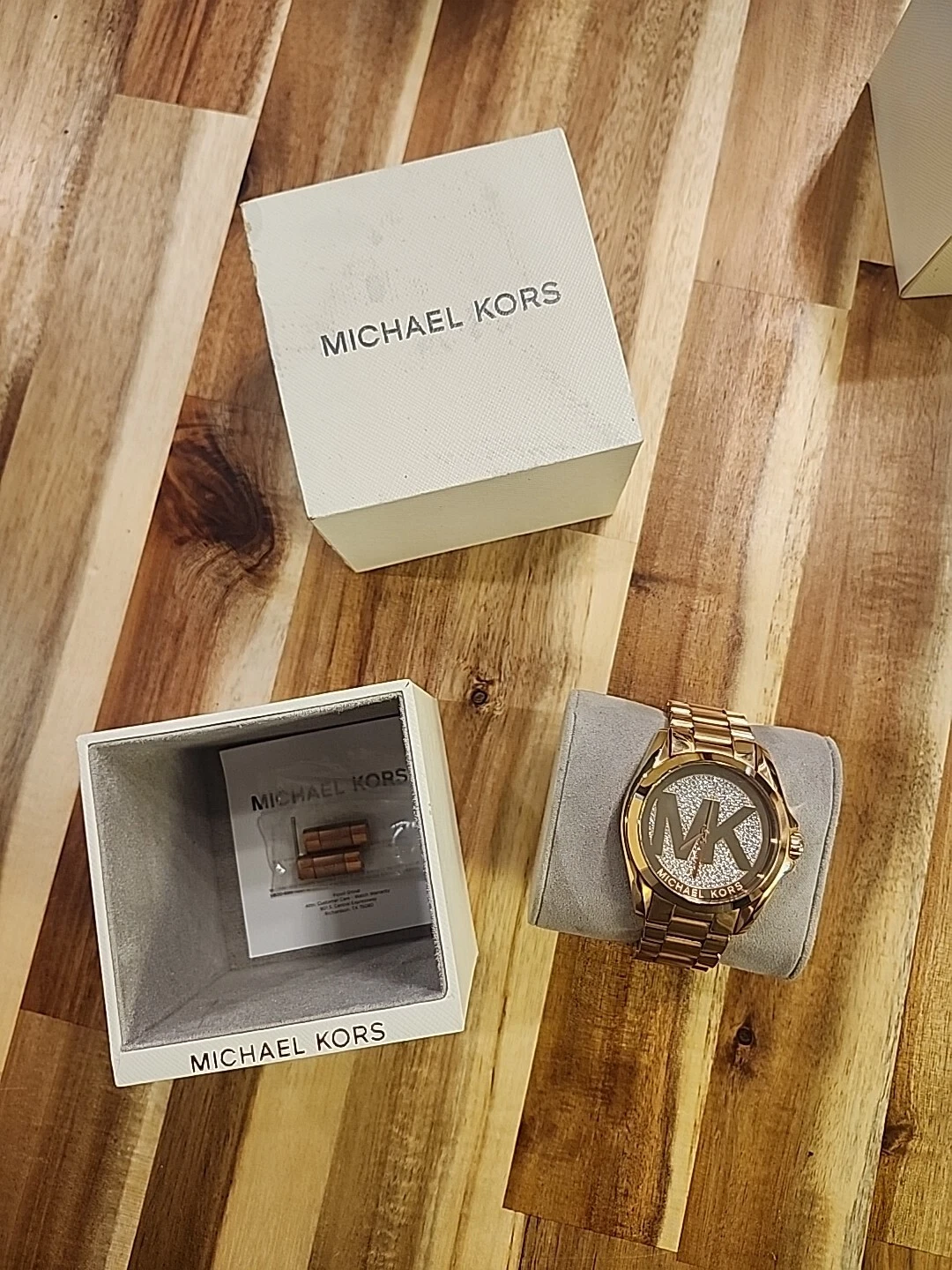 Orologio Michael Kors Runway tono oro rosa cristallo pavè MK logo quadrante MK 6437 CON SCATOLA