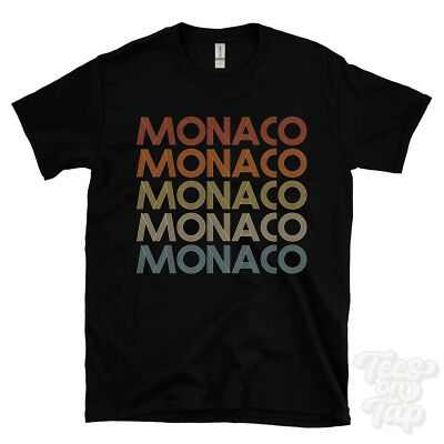 MONACO WIEDERHOLTES RETRO-STIL T-SHIRT Herren & Damen Neuheit cool Name Geschenk
