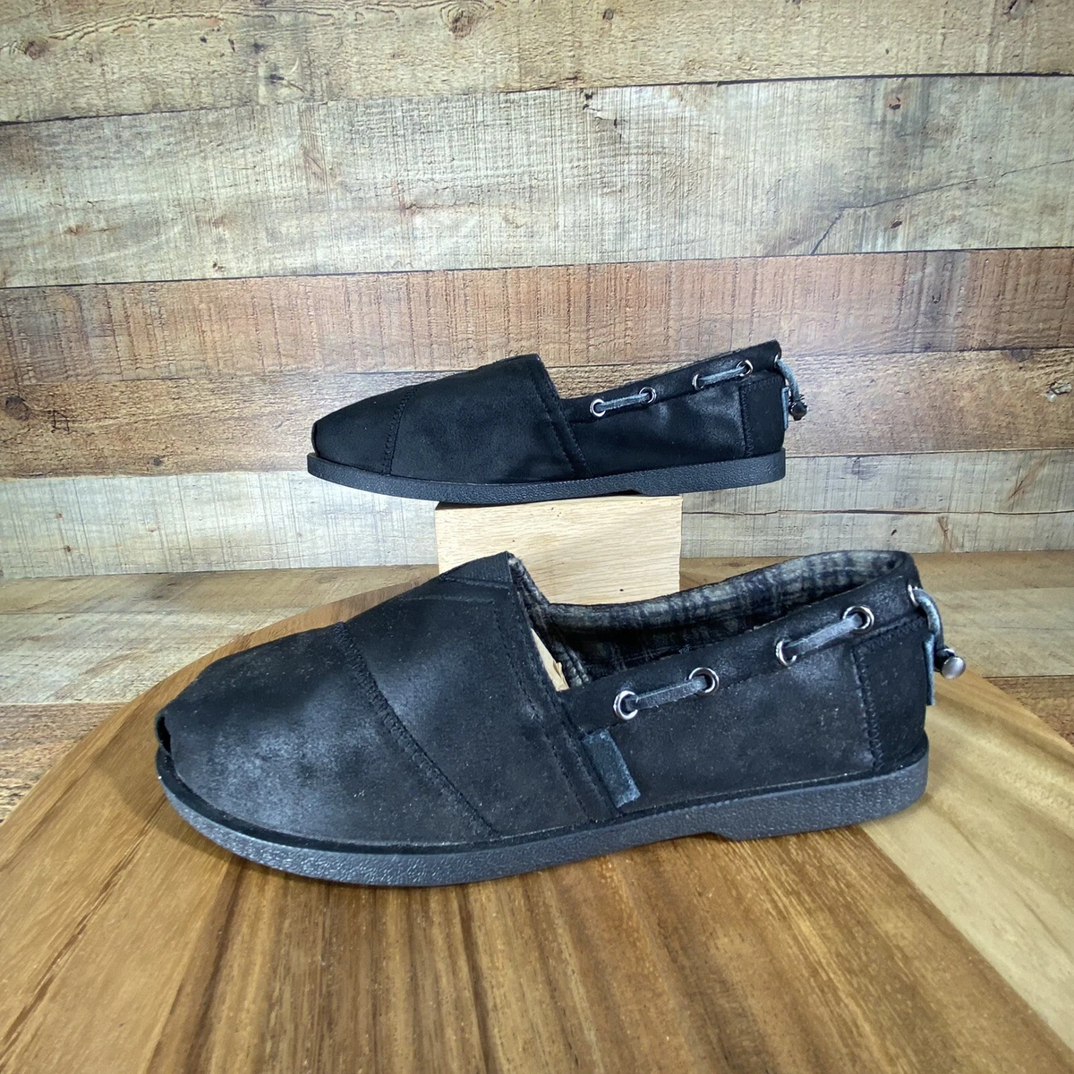 Bobs by Skechers Chill Luxe Buttoned Up Black Flats Slip Ons
