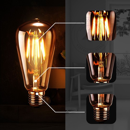 Vintage Retro Style Industrial E27 ST64 4W LED Filament Edison Lamp Light Bulb - Picture 18 of 24