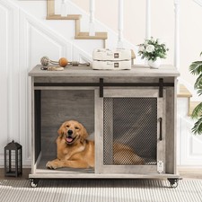Dog Crate Furniture w/ Sliding Barn Door,37" Flip Top Furniture Style Dog Kennel