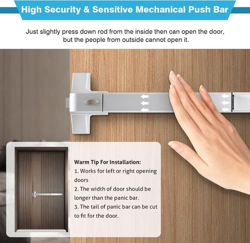 IRONWALLS Panic Bar For Exit Doors Stainless Steel Commercial Door Push Bar - Picture 4 of 7