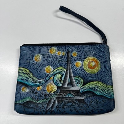 Anna by Anuschka Leather Wristlet Clutch Love In Paris Hand Painted