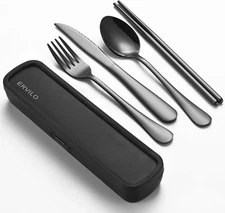 Travel Utensils with Case, Stainless Steel Camping Cutlery Set, Reinforced Case