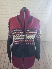 Montana blues Womens Sz Large Fair Isle Icelandic Zipup Cardigan Sweater  